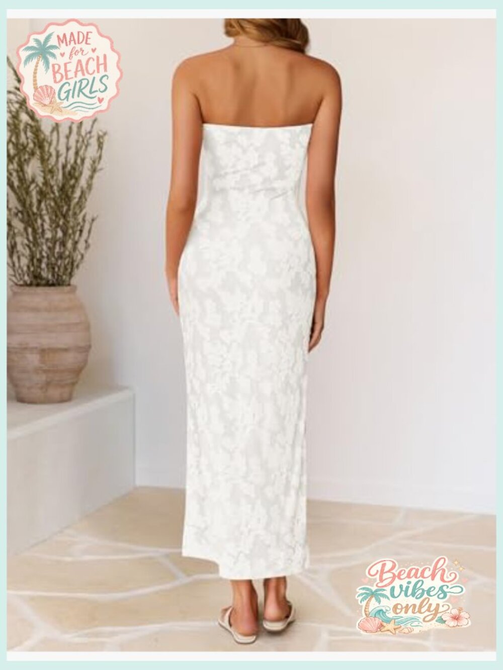 Strapless Floral Maxi Dress Bodycon Side Slit Mesh Formal Party - Picture 5 of 7